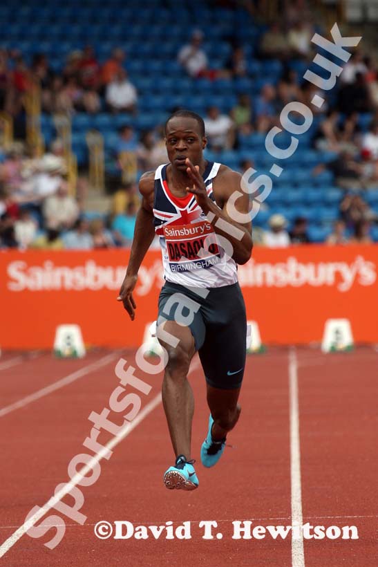 James Dasaolu breaking 10 seconds in the 100 metres at the Sainsbury's British Championships, Birmingham.
